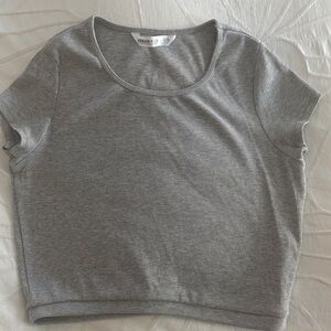 Urban Outfitters Gray Ribbed Scoop-Neck Crop Top